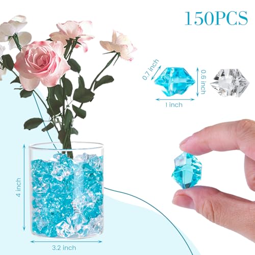 DomeStar 150PCS Fake Ice, Vase Filler Mixed Blue Fake Ice Rocks, Acrylic Crystals for Crafts Table Scatter Wedding Party Aquarium Tank Decorations