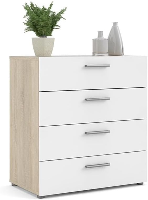 Tvilum Austin 4 Drawer Chest, Oak Structure/White High Gloss