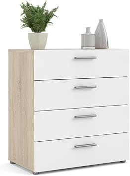 Tvilum Austin 4 Drawer Chest, Oak Structure/White High Gloss