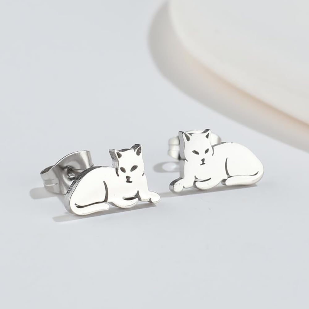 Cute Cat Kitten Tiny Stud Earrings Stainless Steel Animal Pet Cartilage Studs Earrings Minimalist Christmas Birthday Jewelry Gifts for Women Teen Girls Little Daughter - Image 4