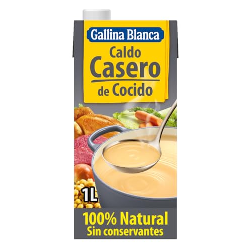 GALLINA BLANCA Caldo Casero de Cocido 100% Natural | Elaborado con Pollo, Ternera, Cerdo, Garbanzos y Verduras de la Huerta, Cocinado a Fuego Lento. Sin Gluten, Sin Conservantes - 1L