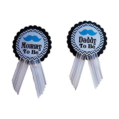 Little Man Mommy & Daddy to Be Pin Mustache Baby Shower Blue & Black It's a Boy, Baby Sprinkle Gender Reveal Cover