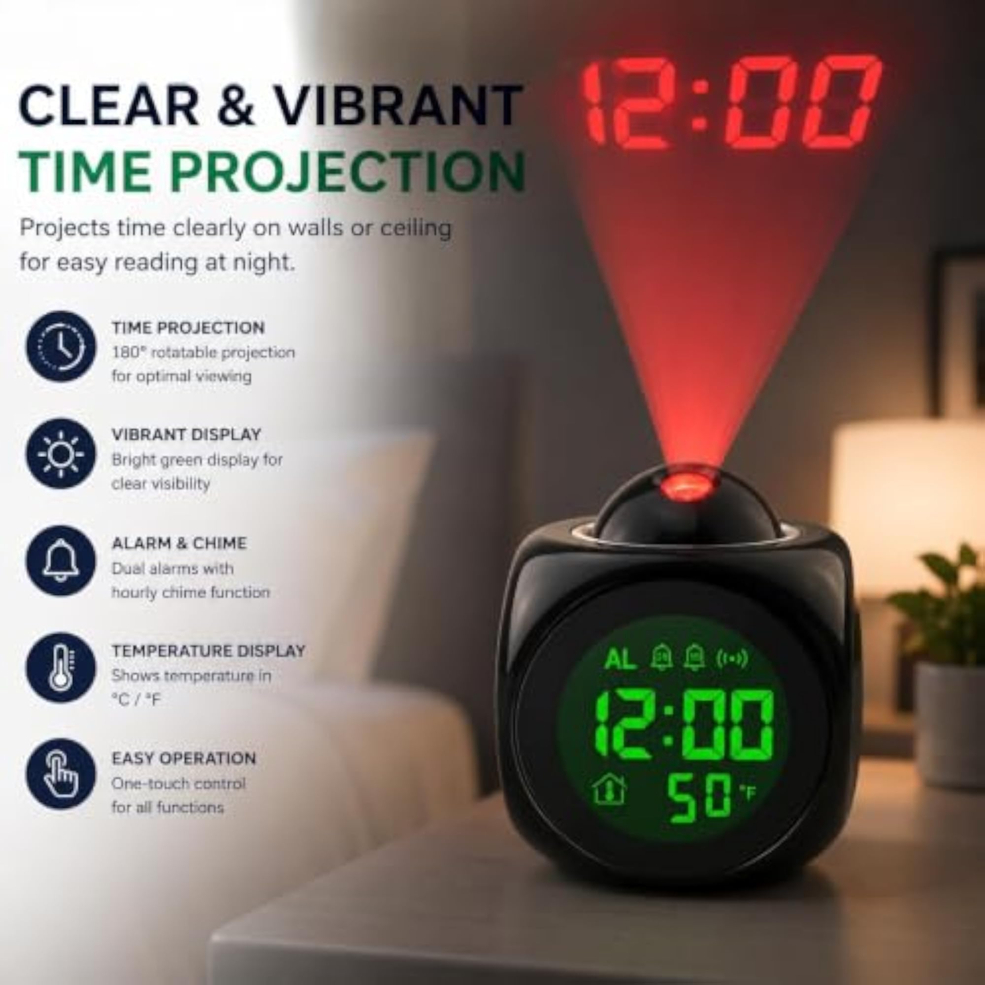 Digital LCD Projection Alarm Clock with Voice Control
