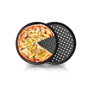 Teglie per Pizza 30 cm, Set 2 Stampi Pizza Teglie Forma Rotonda Acciaio al Carbonio, Vassoio Antiaderente con Fori per Pizza