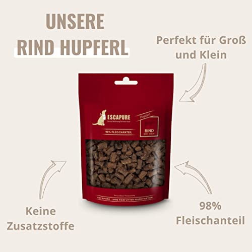 ESCAPURE Hupferl - Hunde Leckerli aus Rindfleisch in Premium Qualität - 98% Muskelfleisch - Protein Trainingssnacks ohne künstliche Zusatzstoffe & Getreide (150g)