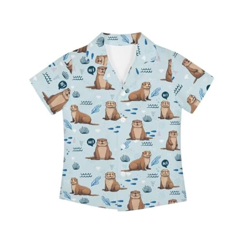 Pinupub Kids Hawaiian Shirt for Boys Girls Short Sleeve Summer Beach Casual Button Down Shirts