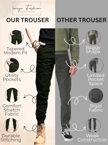 Image of Leriya Fashion Men's Cargo Pants | 6 Pocket Cotton Cargo Joggers for Men | Loose Fit Stylish Pant with Pockets | Casual Baggy Trousers & Streetwear Lower