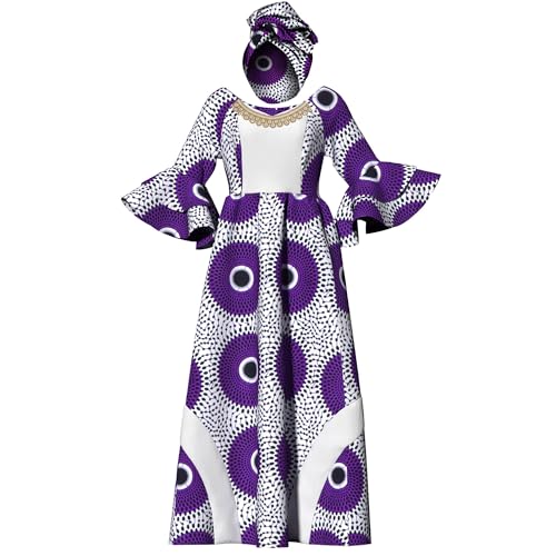 Image of iooiooi Womens African Print Party Maxi Dress Tradition Dashiki Ankara Long Dress & Headwrap