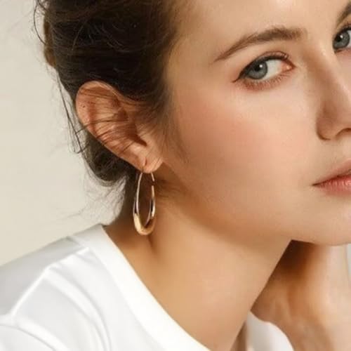 Lightweight Gold Teardrop Hoop Earrings for Women -18K Gold Plated Stainless Steel Statement Earrings,Hypoallergenic,Large Oval Pull-Through Hoops Earrings Delicate Jewelry Gifts4