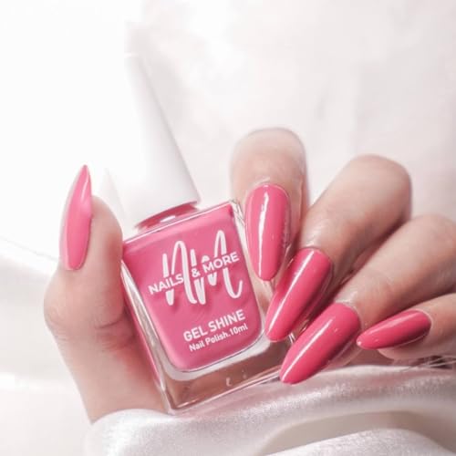 Image of Nails & More Hot Pink Nail Polish, Argan Oil-Infused Gel Shine, Vibrant Pink Nails, Party-Ready Color | 10ml