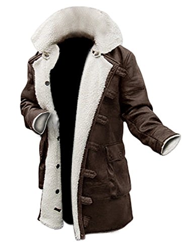 SpazeUp Mens Winter Faux Shearling Sheepskin Leather Trench Coat - Militry Bne Costume Tactical Vest Coat Pant