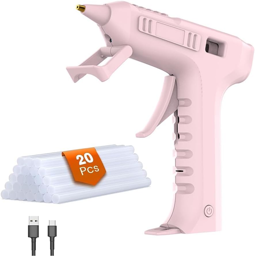 Hot Melt Cordless Glue Gun 20s Fast Preheating USB Rechargeable, Anti-hot Drip Nozzle with 20 Pcs Glue Sticks for Classroom Decorations Craft DIY Arts and Home Repairs