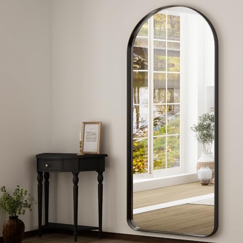 71''x30'' Full Length Mirror with Stand, Large Arched Floor Mirror for Bedroom, Living Room or Closet, Wall-Mounted or Freestanding, Black Aluminum Alloy Frame