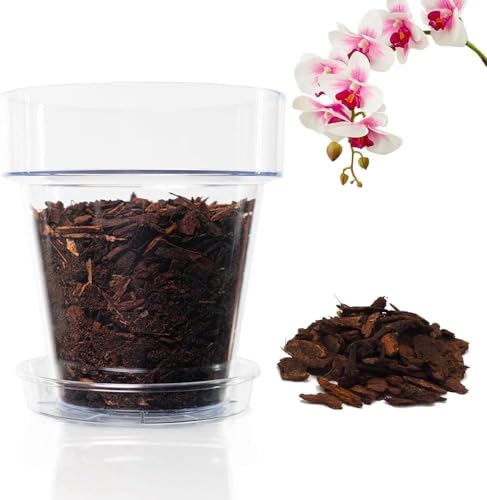 Kalapanta Kit de rempotage d'orchidées: 1 Pot de Fleurs Transparent avec Trous de Drainage, 1...