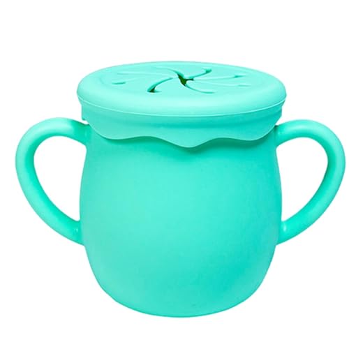 Vasos de silicona para aperitivos para niños pequeños, recipiente seguro a prueba de fugas con doble asa y tapa, apto para lavavajillas