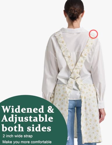 Image of Cozy Adjustable Cross Back Aprons for Women with Pockets Cotton Linen Cooking Kitchen Baking