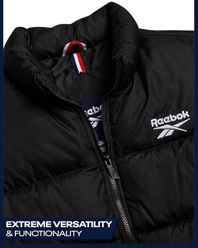 Image of Reebok Mens Puffer Vest - Full Zip Midweight Thick Insulated Sleeveless Jacket for Men - Outdoor Quilted Puffer Winter Vest