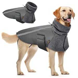 SlowTon Manteau d'hiver de Chien, Veste Polaire extérieure doublée en Laine Polaire Chaude pour Chien avec col roulé écharpe Gilet réfléchissant Ajustable Gilet imperméable pour Chiot