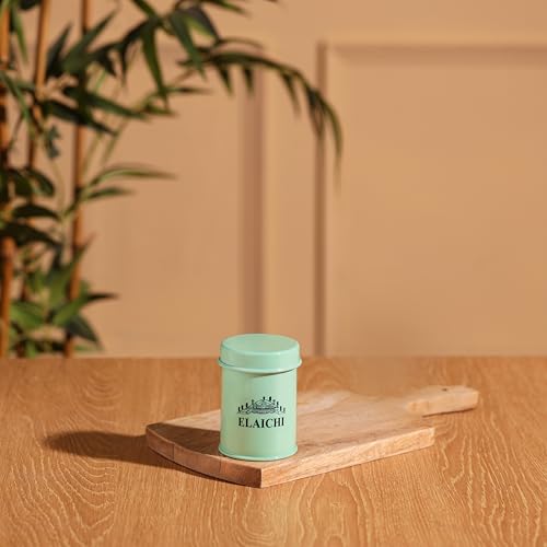 Image of Metallure Home Round Classic Airtight Spice Jars Set of 8 with 2-Tier Stand | Metal Jars for Daily Use (250ml Capacity of each container) | Masala Dabba, Spice Rack for Kitchen (Light Green)