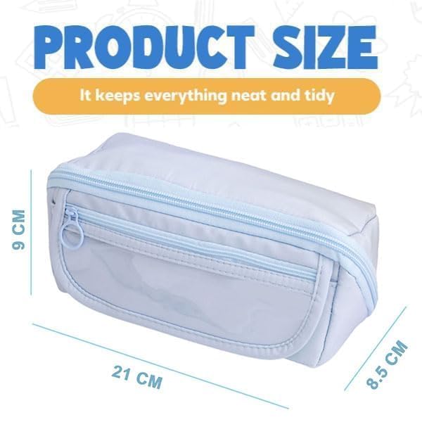 Image of Kawaii Cute Aesthetic Pencil Case for Girls & Boys | 3 Layer 6 Compartment Large Capacity Pencil Pouch with Zipper | Cartoon Stationery Organizer Bag for Students & Kids