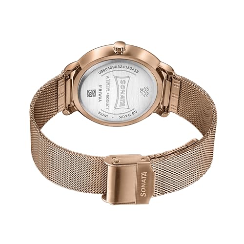 Image of Sonata Sleek Black Dial Stainless Steel Strap Analog Watch for Women-8191WM01