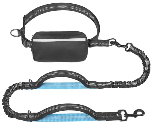 iYoShop Hands Free Dog Leash with Zipper Pouch, Dual Padded Handles and Durable Bungee for Walking, Jogging and Running Your Dog (Large, 25-120 lbs, Black)