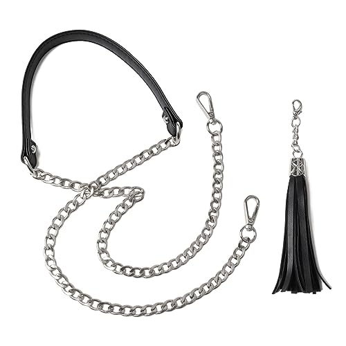 BEAULEGAN Purse Chain Strap Replacement for Shoulder and Crossbody Bag, Lightweight, 51 Inch Long 0.8 Inch Wide (Black/Silver)