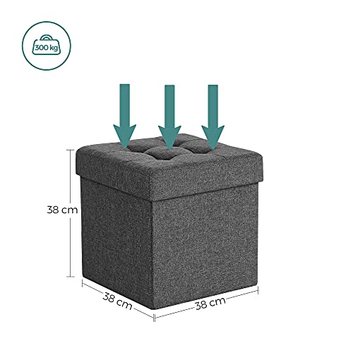 SONGMICS Sitzhocker mit Stauraum, faltbarer Hocker, Fußhocker, Falthocker, Sitzwürfel für Wohnzimmer, Schlafzimmer, 38 x 38 x 38 cm, dunkelgrau LSF27Z