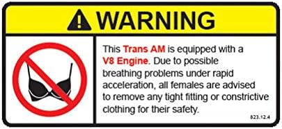 EW Designs Trans AM V8 تحذير المحرك لا يوجد حمالة صدر ذاتية اللصق ملصق ملصق ملصق الفينيل ملصق شاحنة السيارة 5 & quot;
