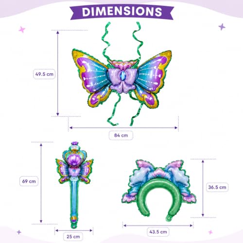 Image of Purple Butterfly Fairy Theme Foil Balloons Costume Set for Kids, Girl Birthday Party Set of 3 Pcs