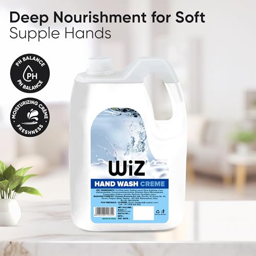 Image of Wiz Creme Handwash Liquid Soap Refill Can - 5L | Germ Protection | Hand Wash with Added pH-Balanced & Moisturizers for Soft & Gentle Hands | Suitable for all Skin Types