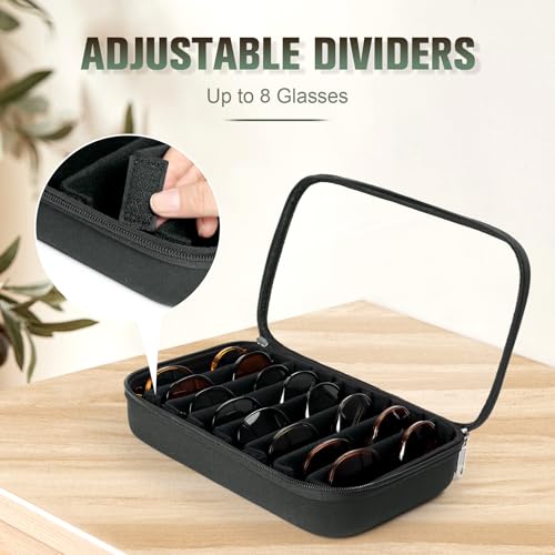 Image of Sunglasses Organizer Case for Multiple Pairs, Eyeglasses Storage Box Hard Shell Travel Eyewear Case Zipper Men Women