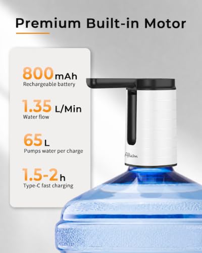 Image of Aluan Automatic Water Can Dispenser Pump for 20 Litre Bottle-Big Battery Portable C Type USB Rechargeable Water Pump Dispenser for Home-with Low Noise & High Efficiency (White)