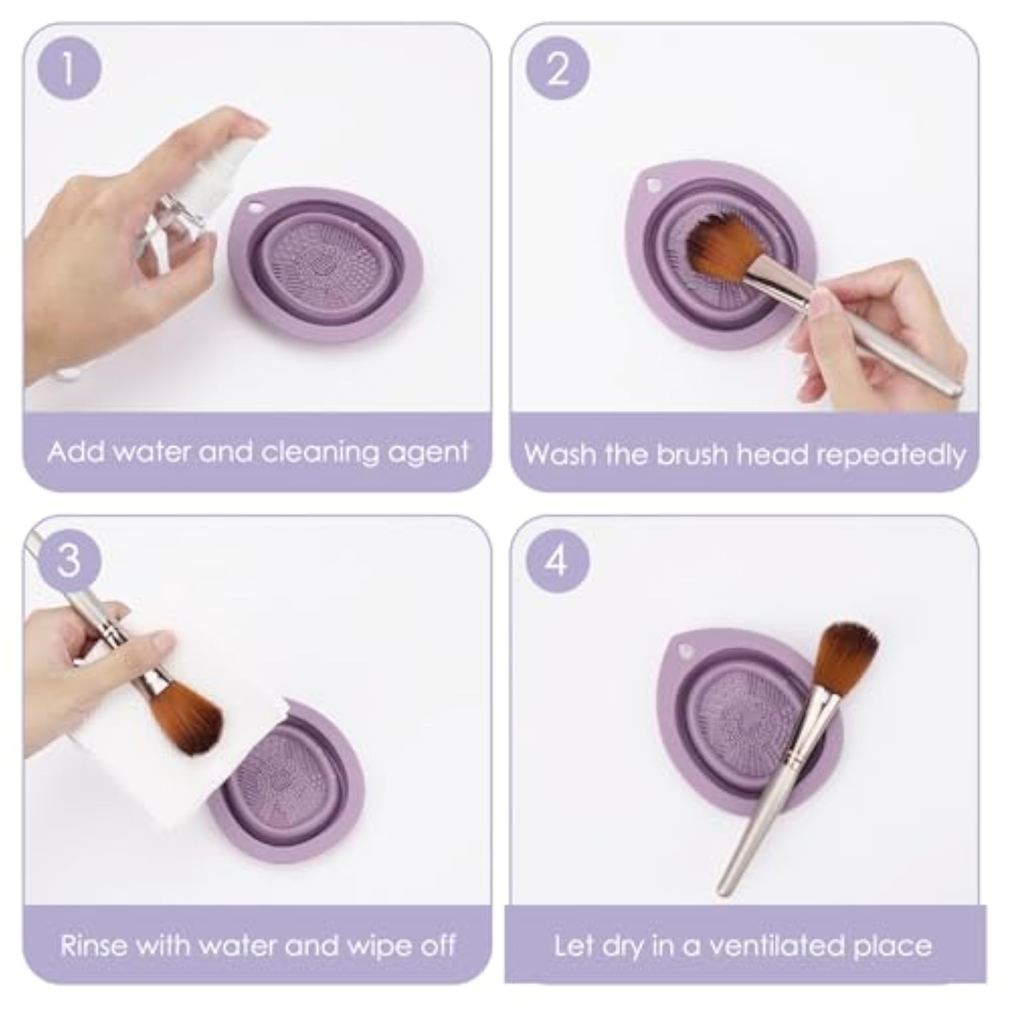 Portable Folding Makeup Brush Bag with Silicone Cleaning Bowl