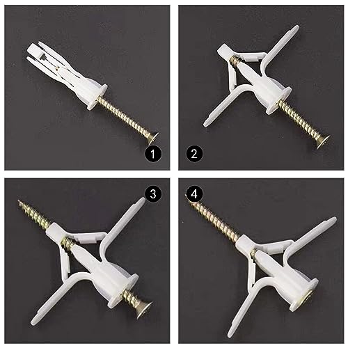 Pack of 100 Cavity Dowels Butterfly Plasterboard Dowels Set Plasterboard Dowels Aircraft Shape Butterfly Shape with Screws for Plasterboard Plasterboard Plasterboard Concrete Bricks Hollow Wall - Image 4