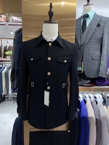 Men's Suit 2 Piece Solid Chinese Suits Single Breasted Mandarin Traditional Stand Collar Mens Suit4