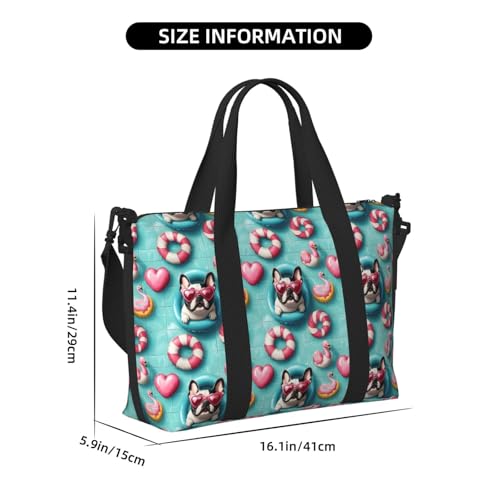 Cute French Bulldog A Print Travel Duffle Bags for Women, Personal Item Overnight Weekender Sport Carry On Gym Bag for Men Women2