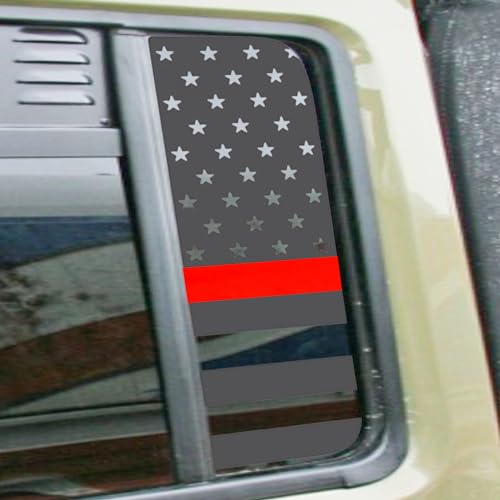 Image of Fits Jeep Wrangler JL 2018-2023 Gladiator 2020-2023 Side Small Window American US Flag Vinyl Decal Matte Black Red Thin Line