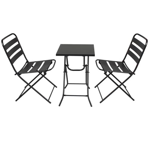 RANSENERS 3-Teilig Balkonset Bistroset mit 2 Klappbaren Stühlen und Tisch - Langlebiger Vollmetallrahmen und Sitzfläche für entspannte Zeit auf dem Balkon (Schwarz)