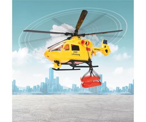 Dickie Toys - ADAC Rettungshelikopter Airbus H145 (36 cm) - großer Hubschrauber mit Aufzieh-Propeller Seilwinde Licht und Sound Spielzeug-Helikopter für Kinder ab 3 Jahre inklusiv Batterien