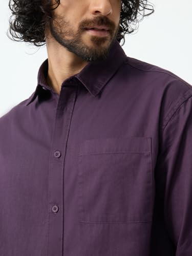 Image of The Souled Store Twill Shirt: Men and Boys Long Sleeve Spread Collar Solid Cotton Relaxed Fit Lightweight Easy to Style Everyday Office Wear Casual Shirt