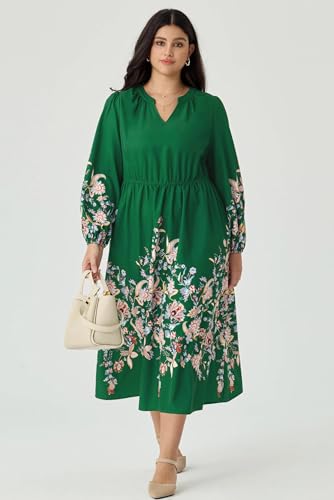 Image of TIYOMI Womens Plus Size Dresses Fall Long Sleeve Maxi Dresses V Neck Floral Spring Party Dress with Pockets XL-5XL (14W-28W)