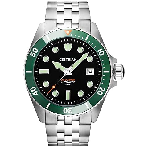 Cestrian Dive Series Black Dial Green Ceramic Bezel Steel Bracelet Automatic 300M Mens Watch Cover