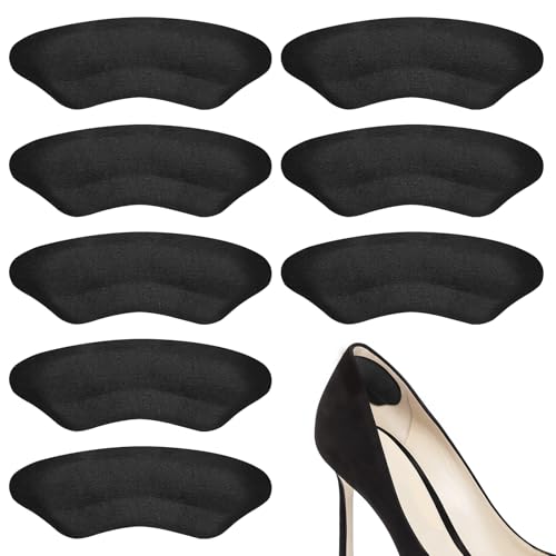 Heel Grips Liner Cushion Inserts for Loose Shoes Men Women, Soft, Suitable, Comfortable, Heel Pads Protectors for Heel Slipping, Heel Pain, Blister, Friction, Anti-Slip Shoe Filler, 4 Pairs, Black