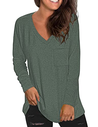 MOLERANI Tops Femme T-Shirt Manches Longues Élégant Chemisier Chemise Lâche Tunique Top Vert Clair XL 46-48 Cover
