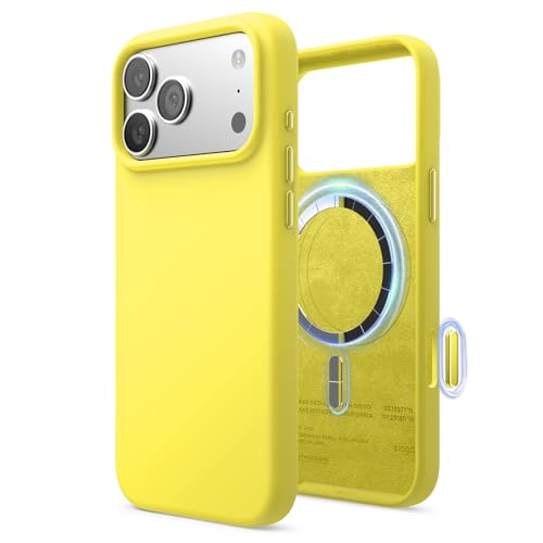 Image of elago for iPhone 17 Pro Max Case, Premium Magnetic Silicone Case, Compatible with MagSafe, Liquid Silicone Material, Protective Cover, Shockproof, Slim Phone, 6.9 inch (Neon Yellow)