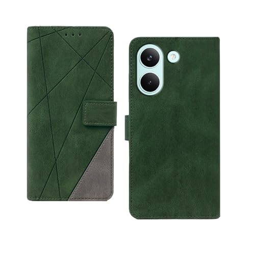 Image of amazon basics Poco X8 Pro 5G Flip Cover | Card Pockets Wallet & Stand | Flip Cover for Poco X8 Pro 5G (Green with Grey)