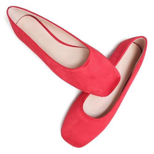 Image of ChaiRong Zhou Women Square Toe Ballets Flats Comfort Slip On Walking Shoes for Driving