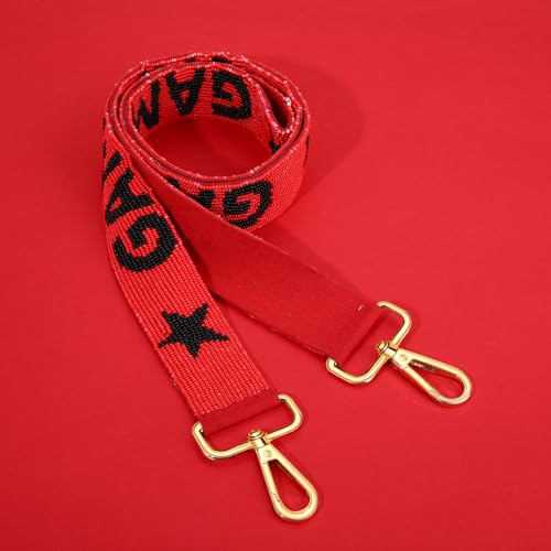 Image of Beaded Purse Strap Football Game Day Purse Strap Stadium Clear Handbag Replacement Straps Red Black Crossbody Bag Strap Football Accessories Game Day Outfits (Red Black)