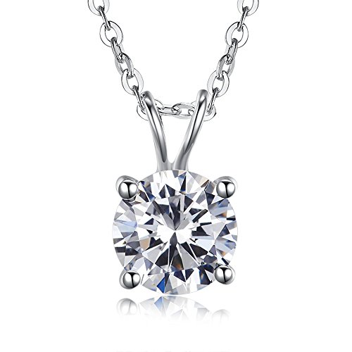 Kaletine Solitario Colgante con Corte Redondo Claro Circonita CZ & Plata Cable Cadena Ajustable 16 "+ Extensor de 5 cm